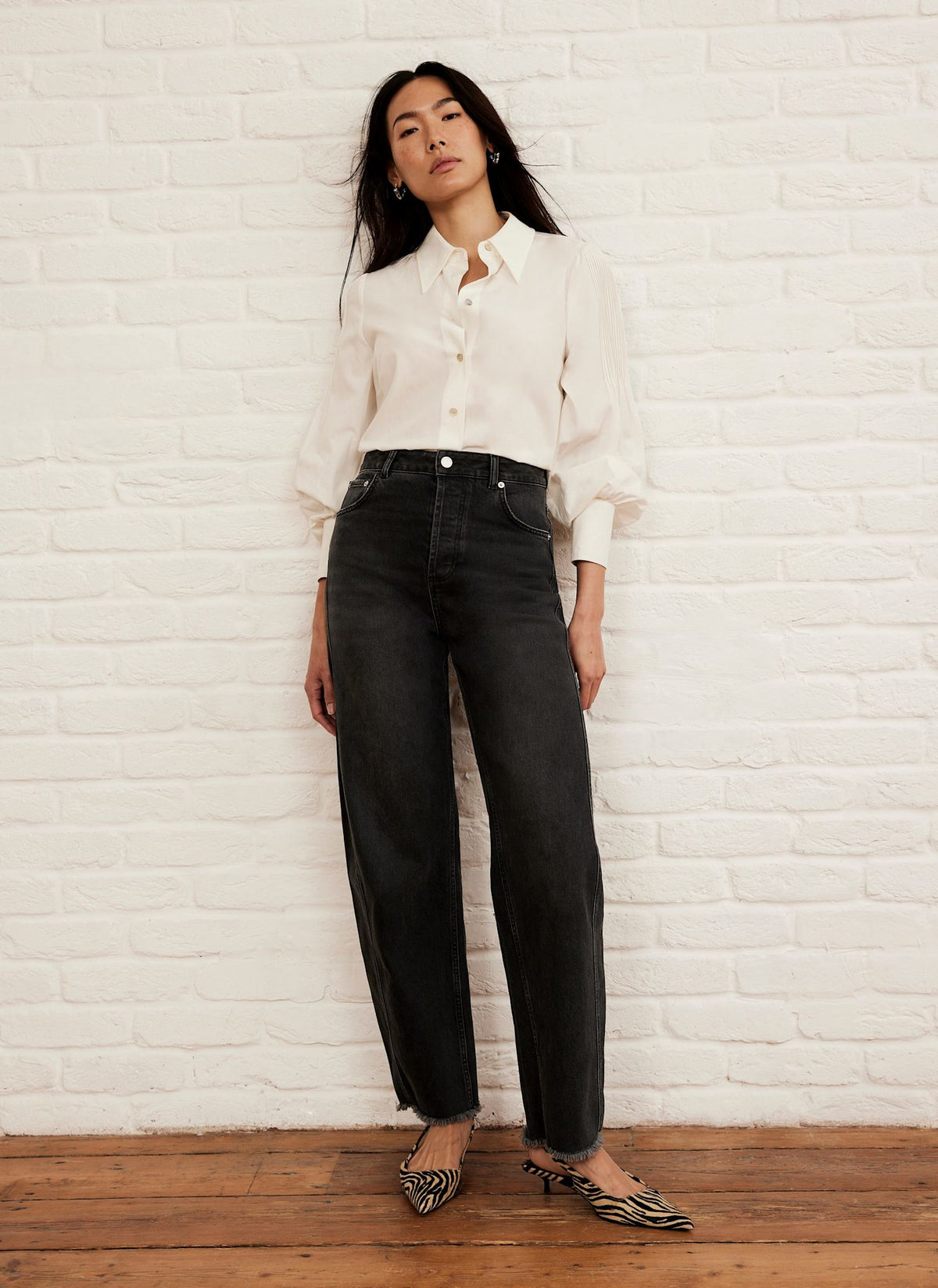 Washed Black Barrel Leg Jeans
