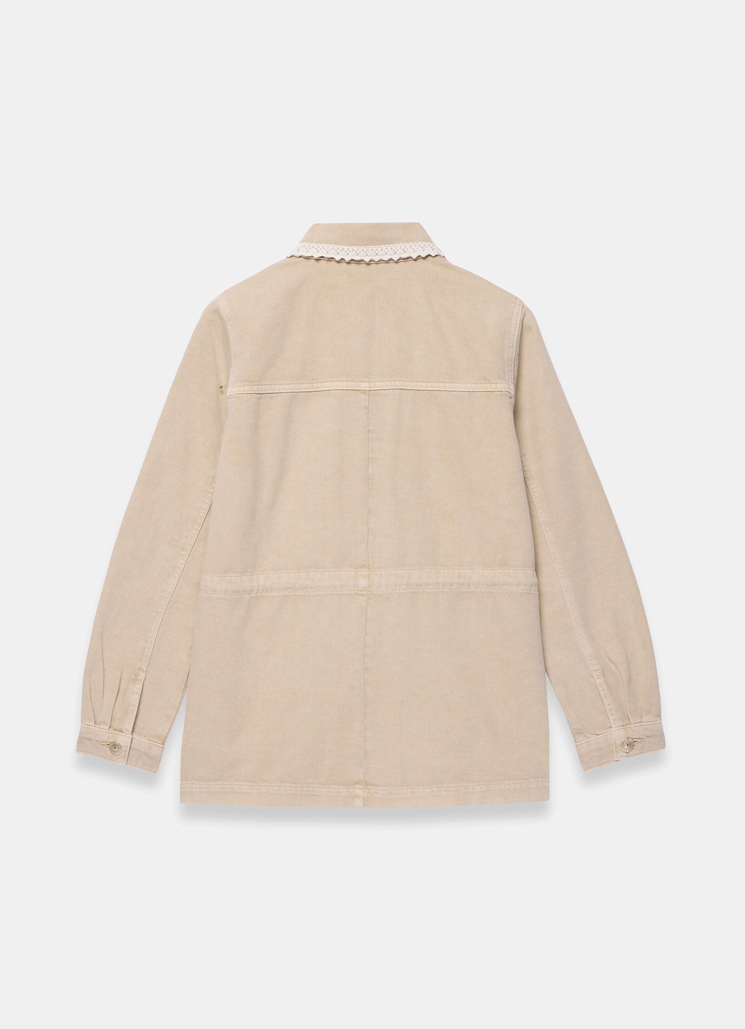 Neutral Washed Lace Trim Shacket