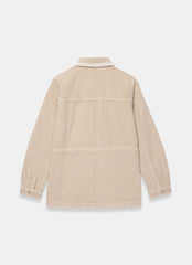 Neutral Washed Lace Trim Shacket