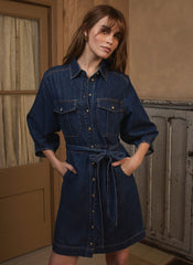 Mid Indigo Denim Mini Shirt Dress