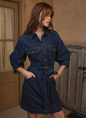 Mid Indigo Denim Mini Shirt Dress