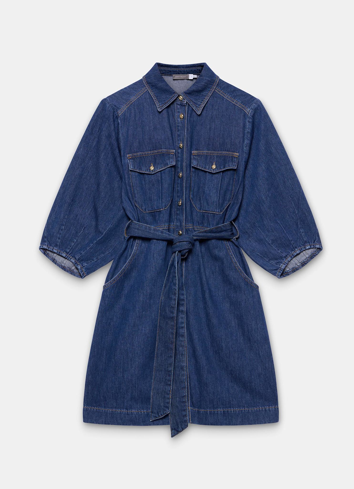 Mid Indigo Denim Mini Shirt Dress