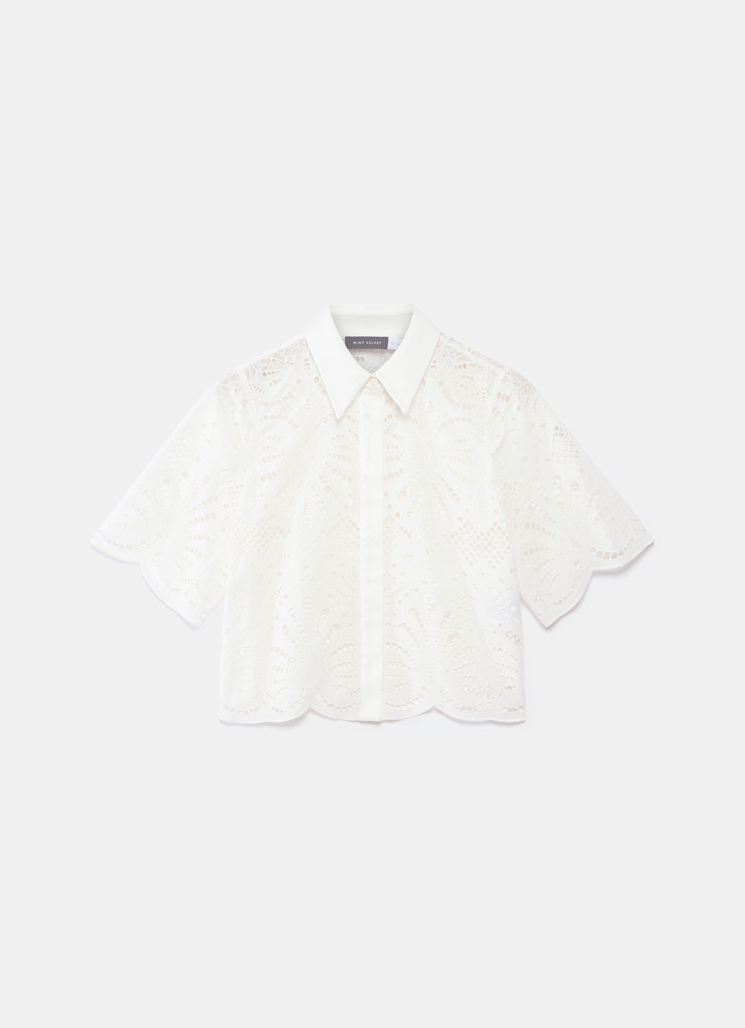 White Broderie Cropped Shirt