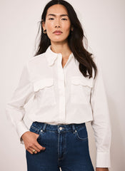 White Cotton Scallop Detail Shirt