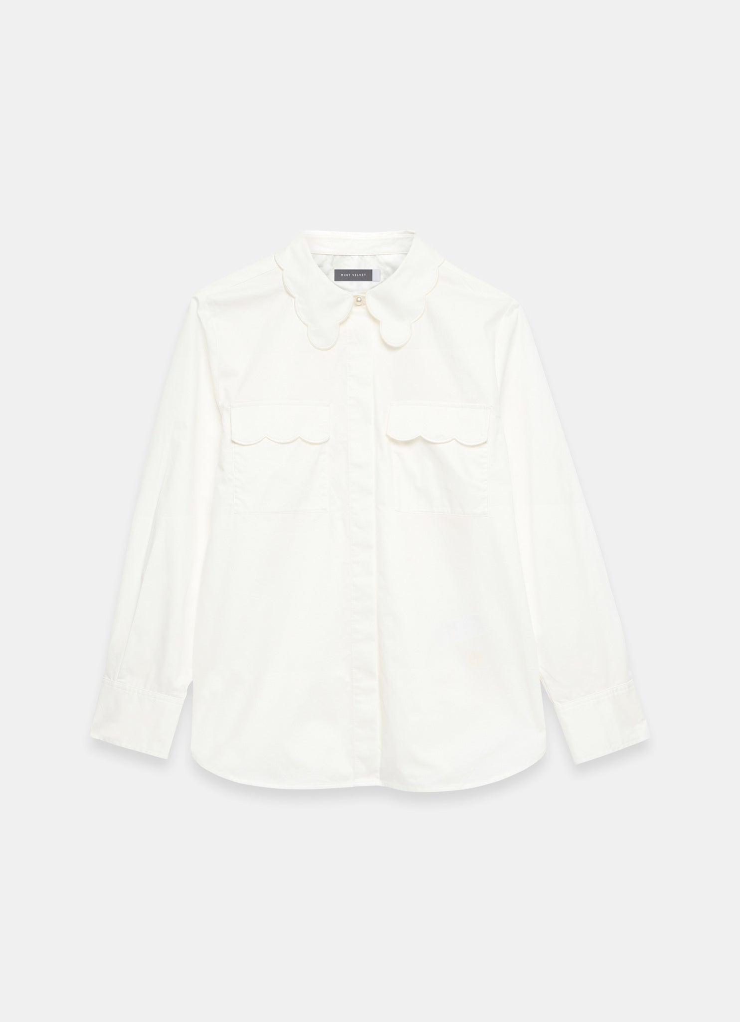 White Cotton Scallop Detail Shirt