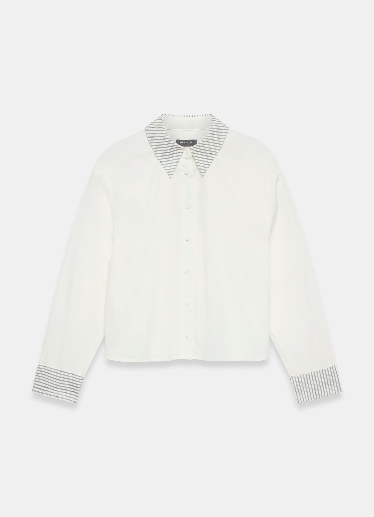 White Cotton Stripe Detail Cropped Shirt