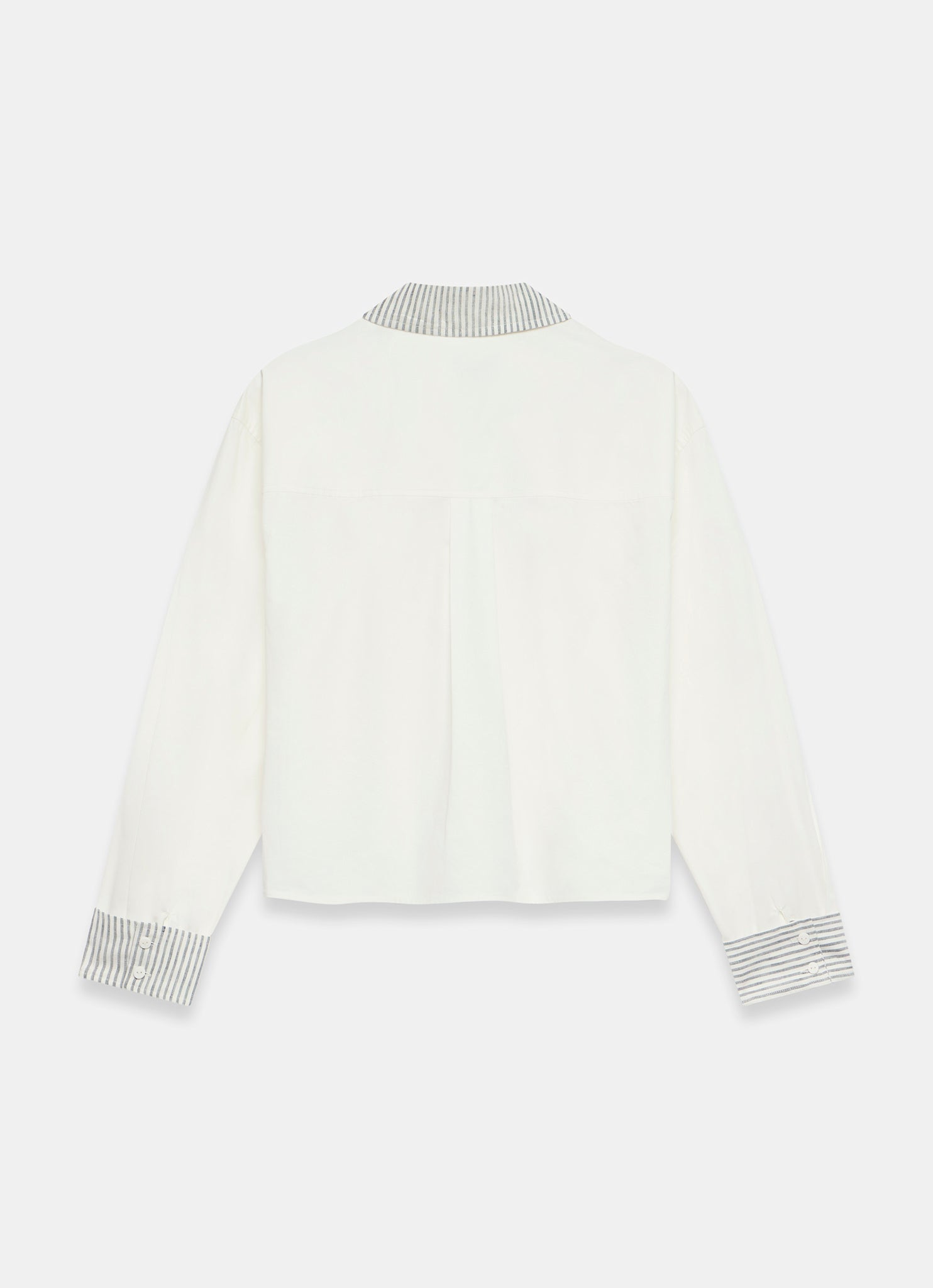 White Cotton Stripe Detail Cropped Shirt