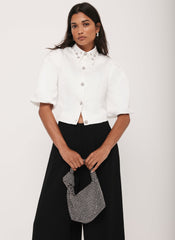 White Embellished Collar Cropped Shirt