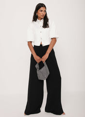 White Embellished Collar Cropped Shirt