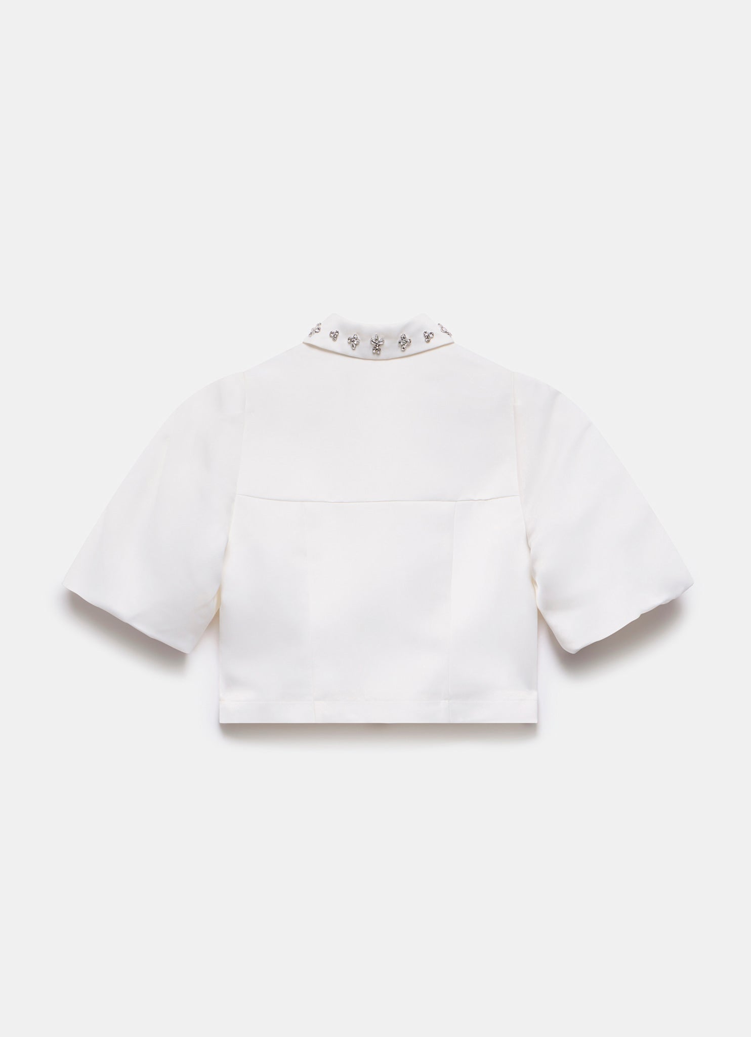 White Embellished Collar Cropped Shirt