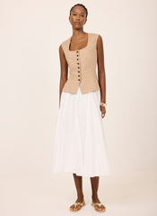White Cotton Full Midi Skirt