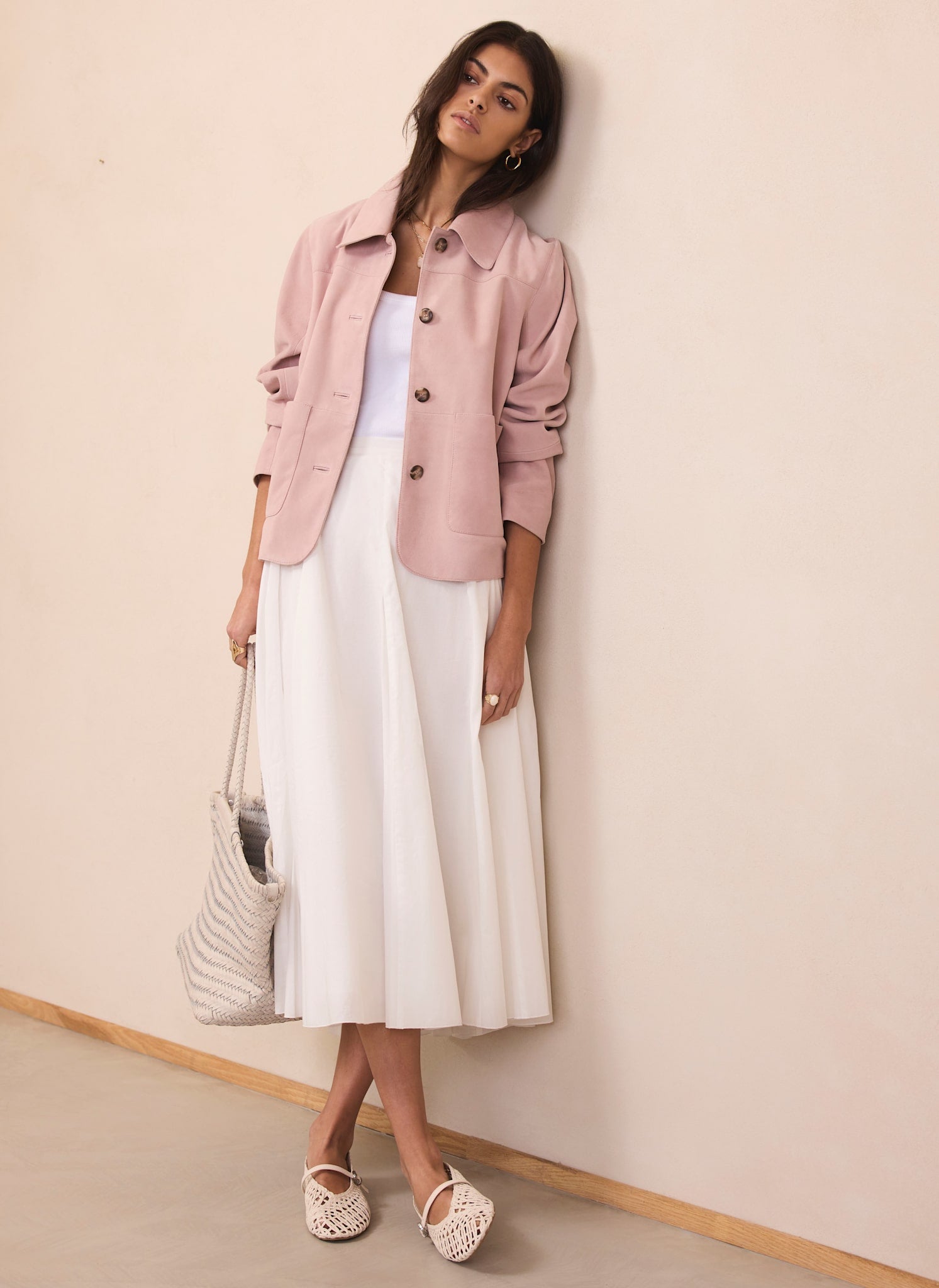 White Cotton Full Midi Skirt