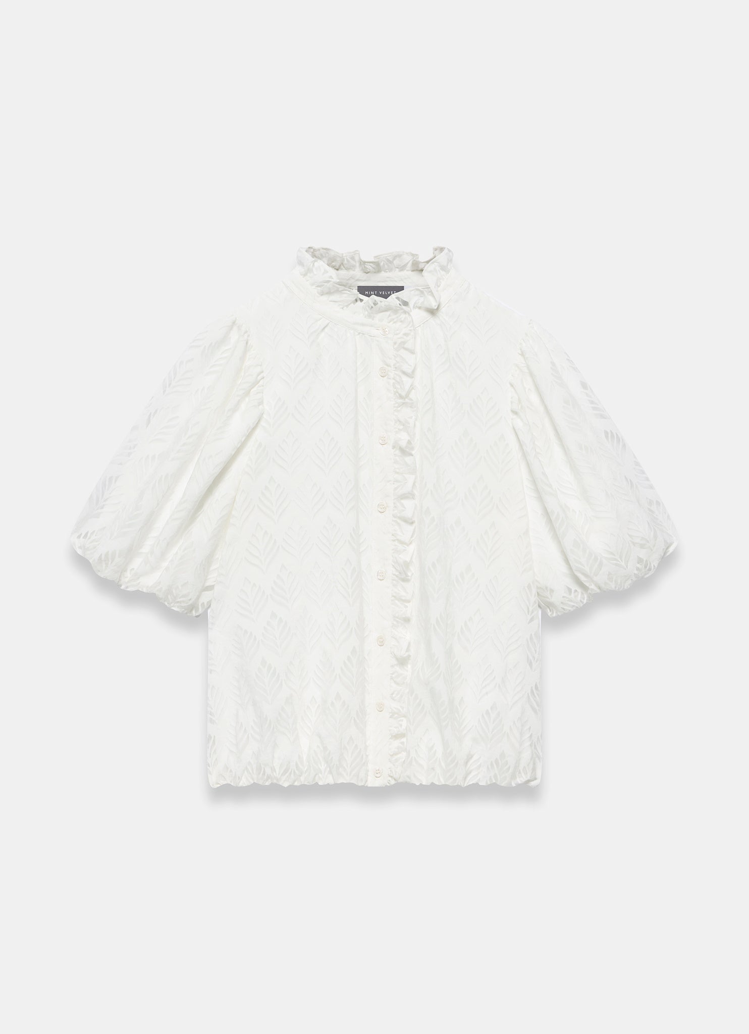 White Jacquard Ruffle Blouse