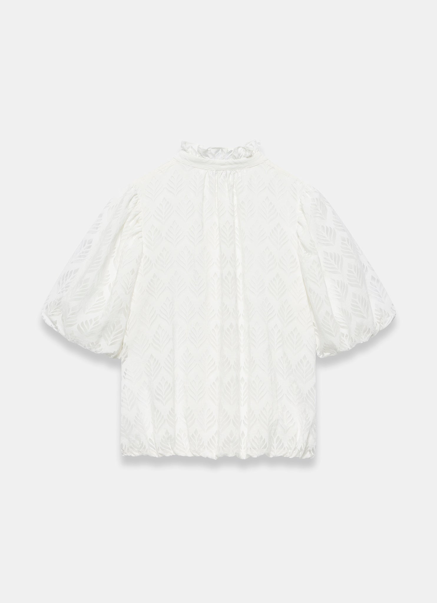 White Jacquard Ruffle Blouse