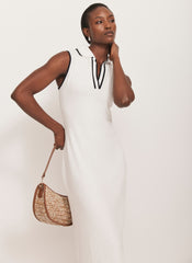 White Jersey Sleeveless Polo Midi Dress