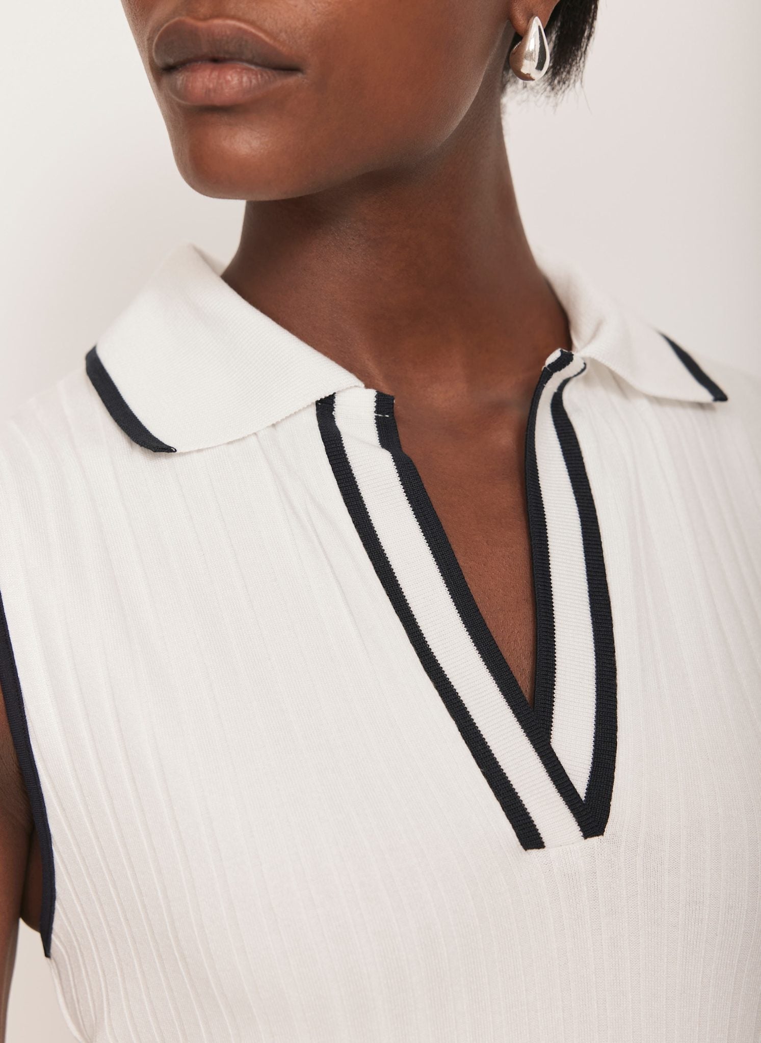White Jersey Sleeveless Polo Midi Dress