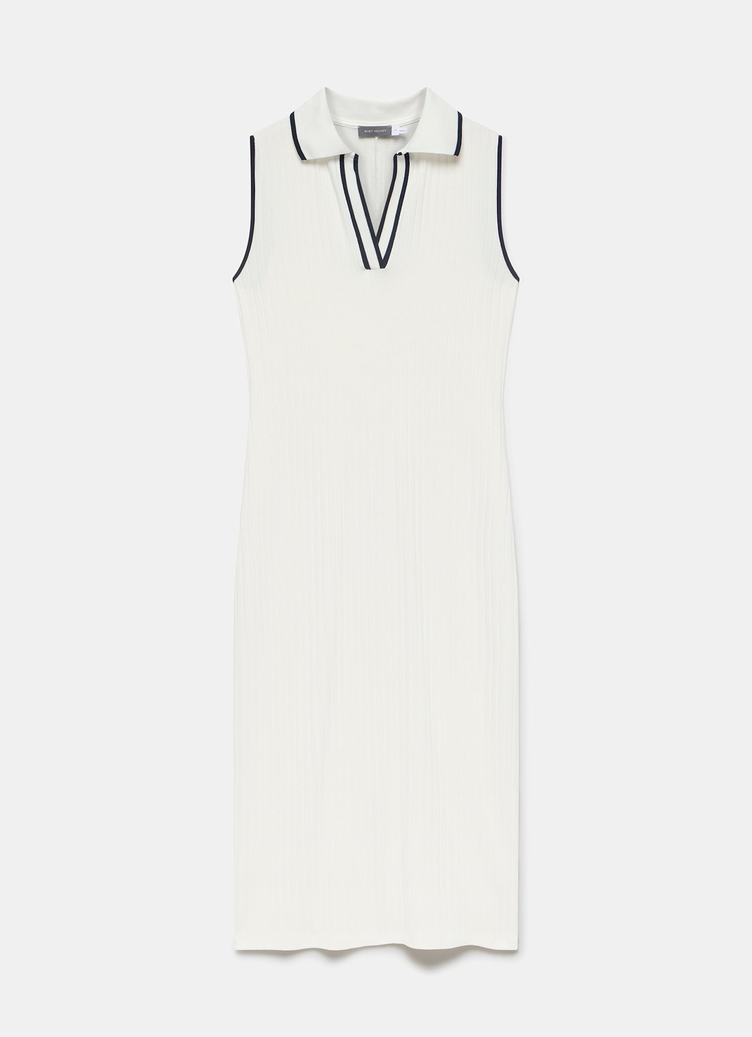White Jersey Sleeveless Polo Midi Dress