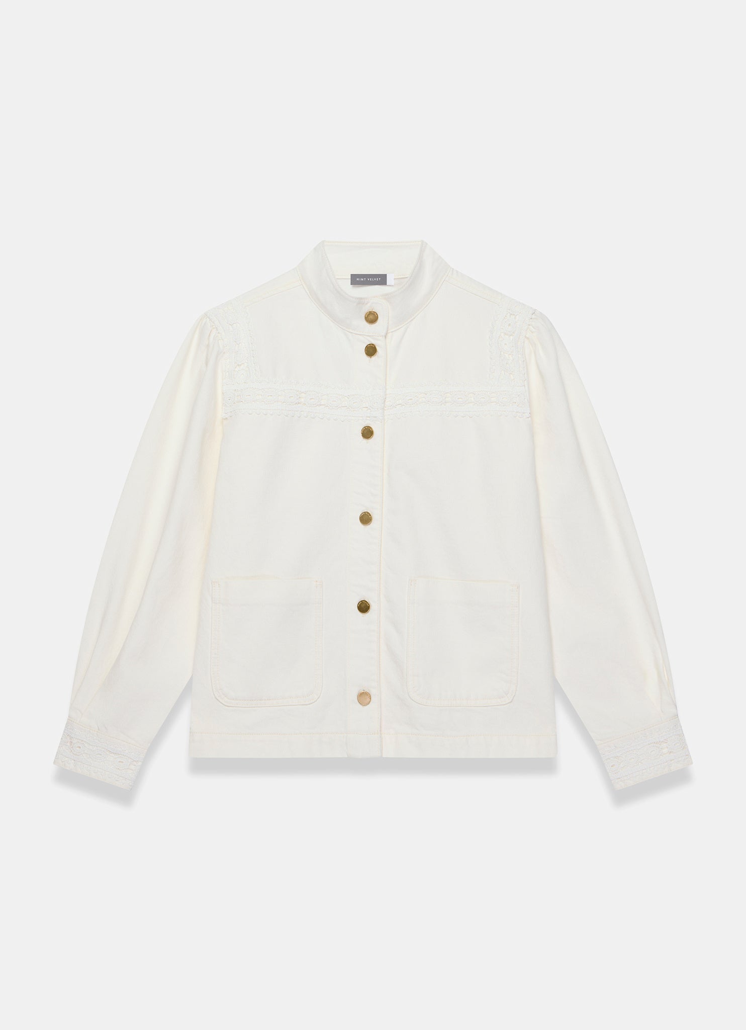 White Lace Trim Denim Jacket