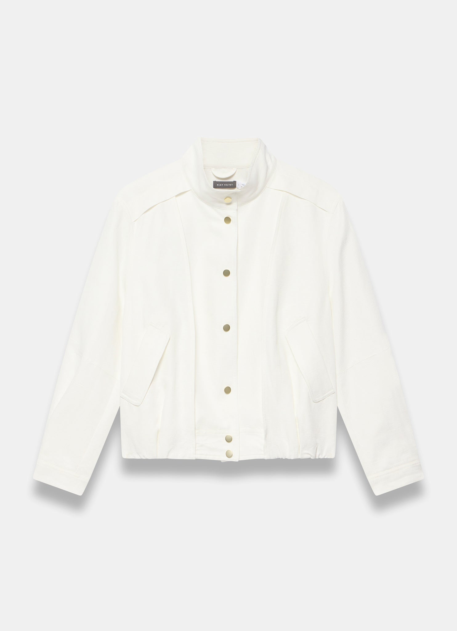 White Linen Blend Bomber Jacket