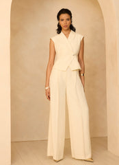 Cream Tailored Wide Leg Trousers