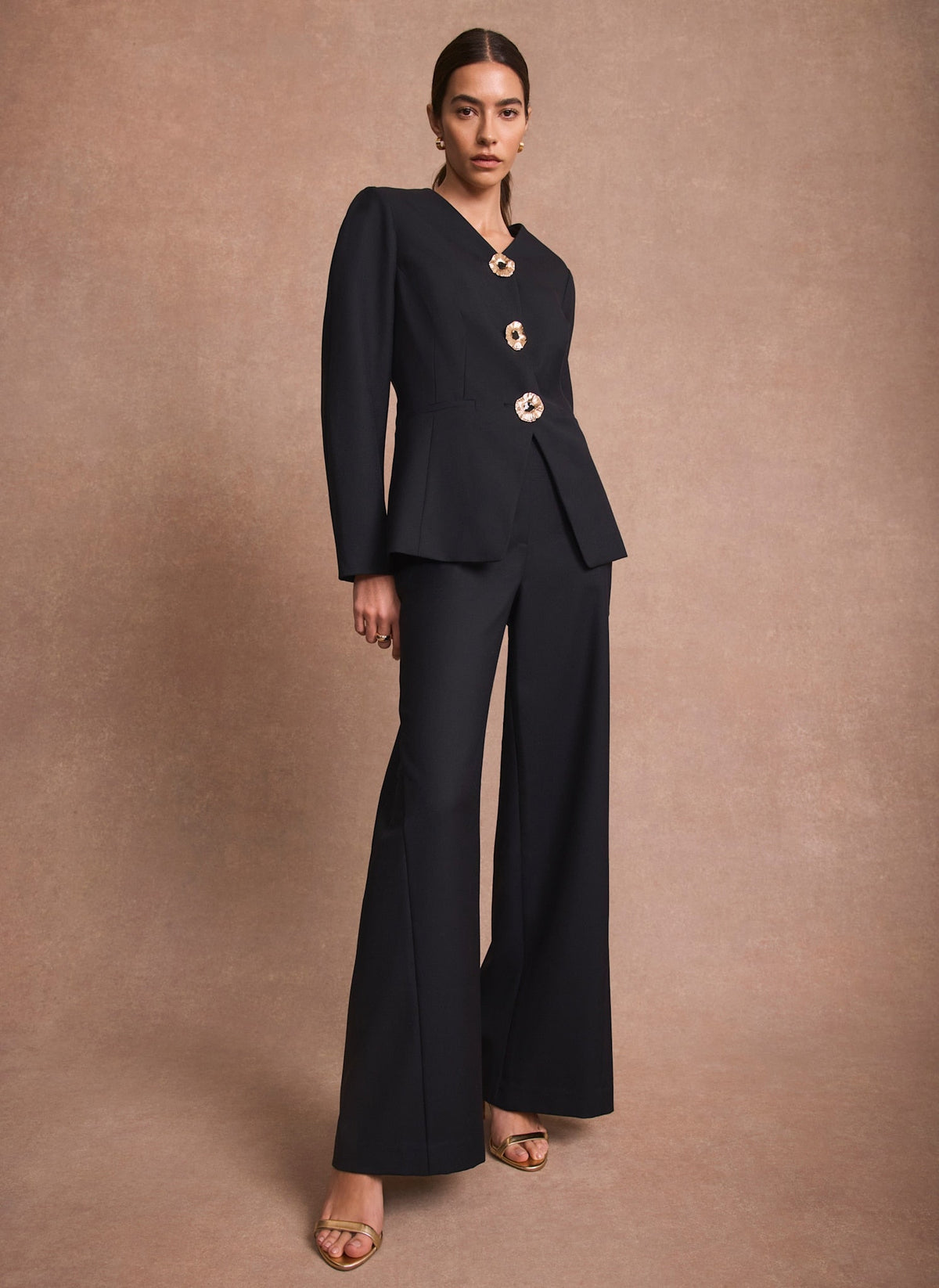 Navy Tailored Wide Leg Trousers