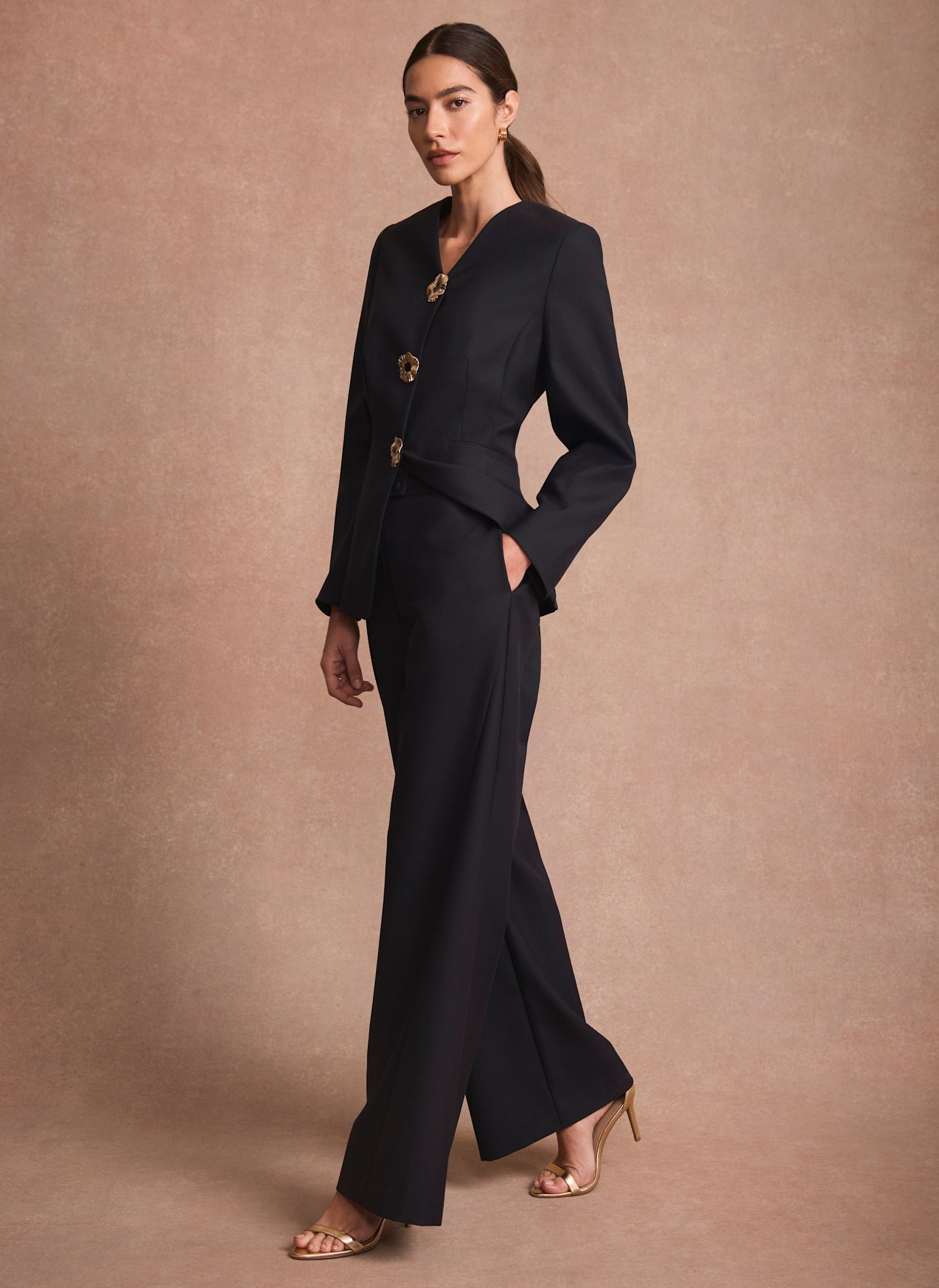 Navy Tailored Wide Leg Trousers