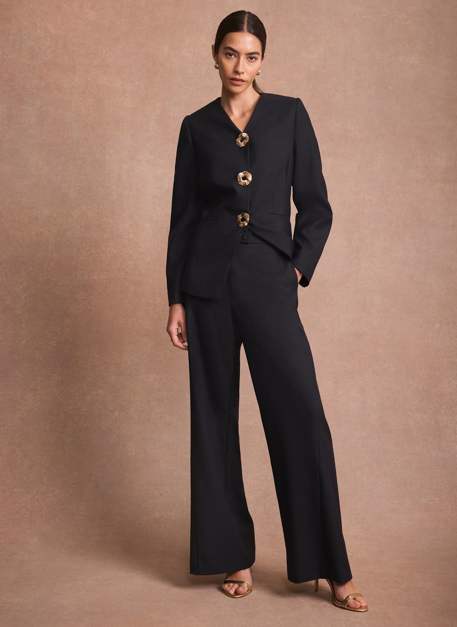 Navy Tailored Wide Leg Trousers