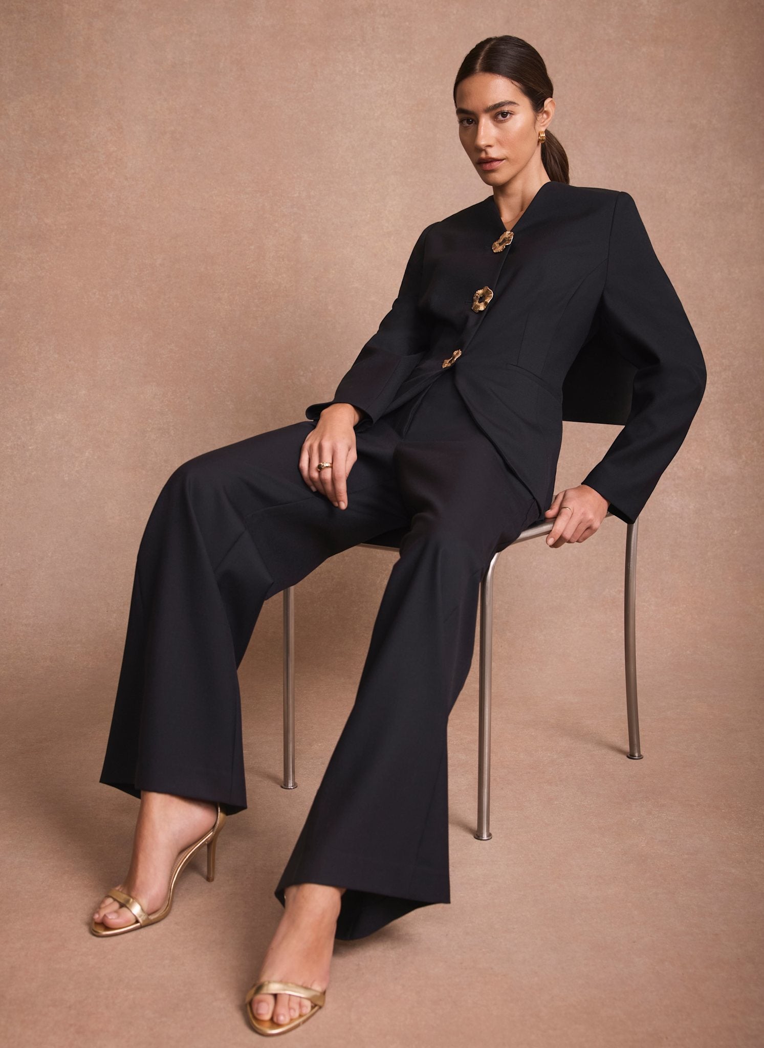 Navy Tailored Wide Leg Trousers