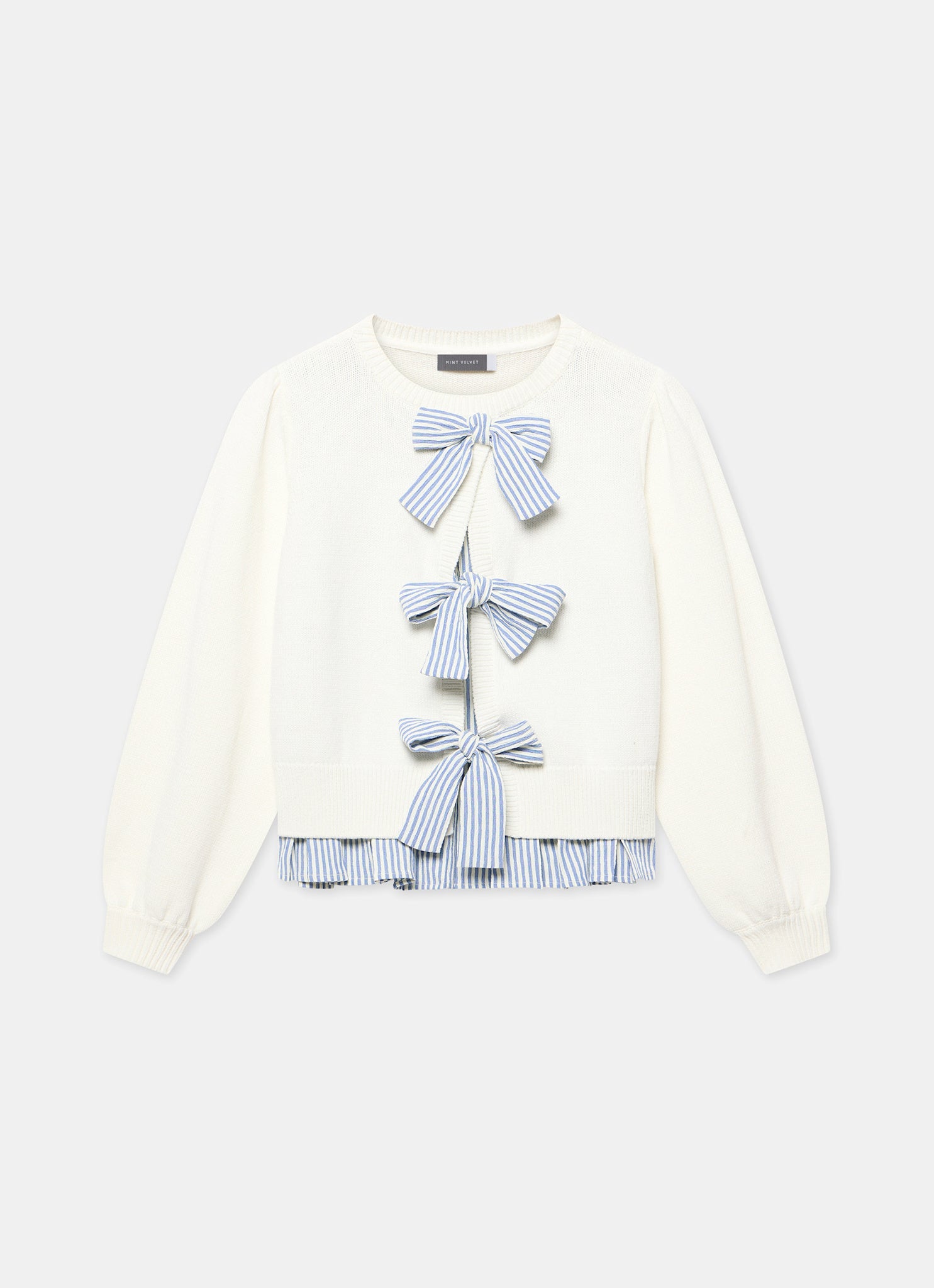 White Cotton Blend Bow Detail Jumper