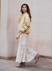 Butter Yellow Leather Cropped Pilot Bomber Jacket
