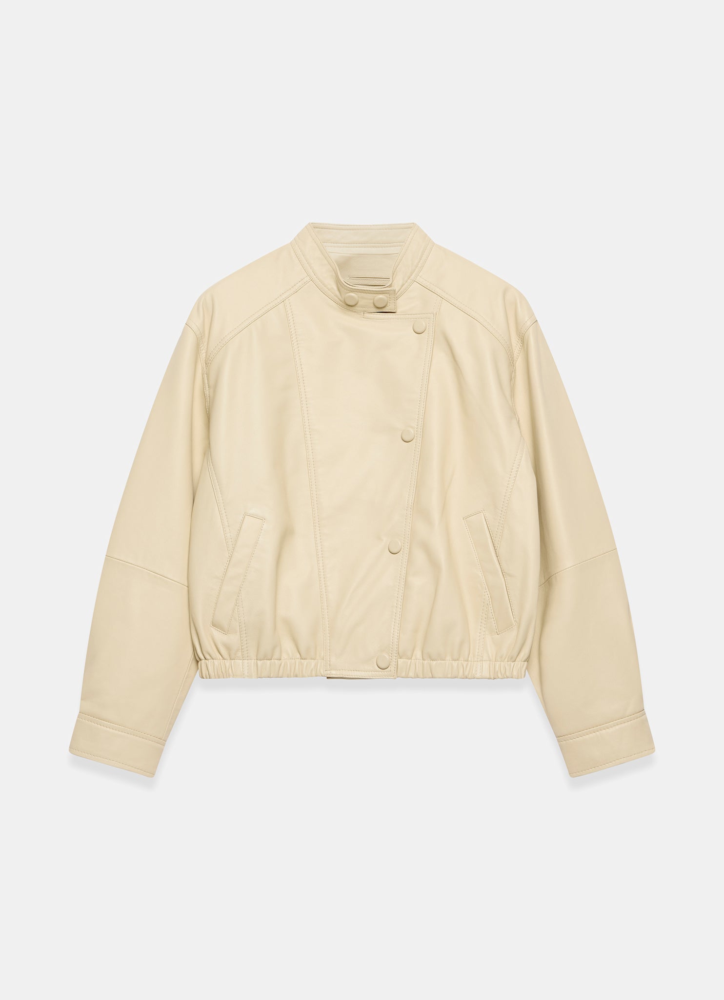 Butter Yellow Leather Cropped Pilot Bomber Jacket