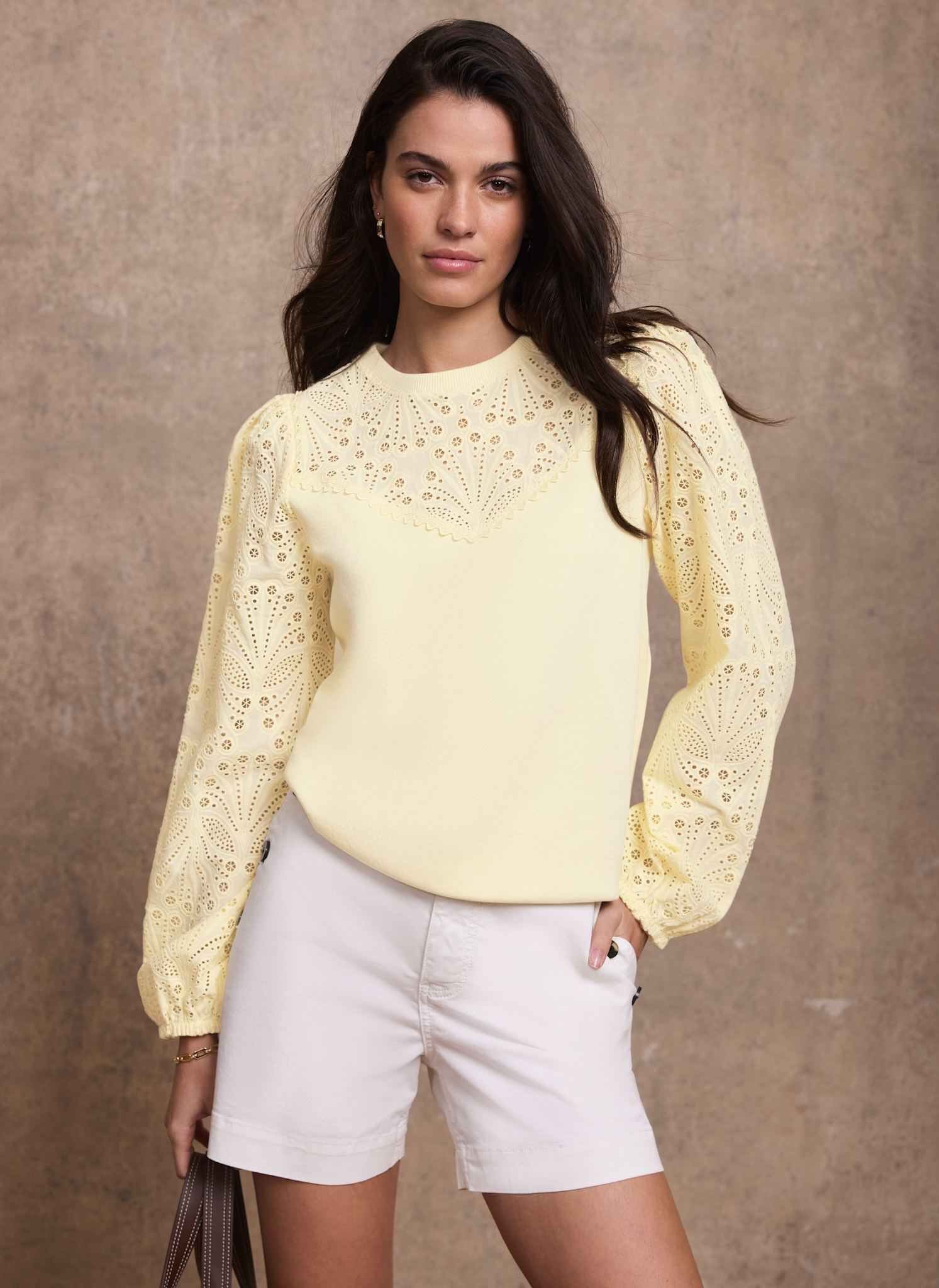 Yellow Cotton Blend Broderie Sweatshirt