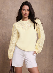 Yellow Cotton Blend Broderie Sweatshirt