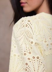 Yellow Cotton Blend Broderie Sweatshirt