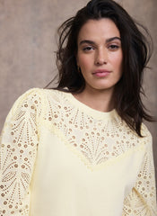 Yellow Cotton Blend Broderie Sweatshirt
