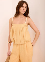 Yellow Linen Blend Bubble Top