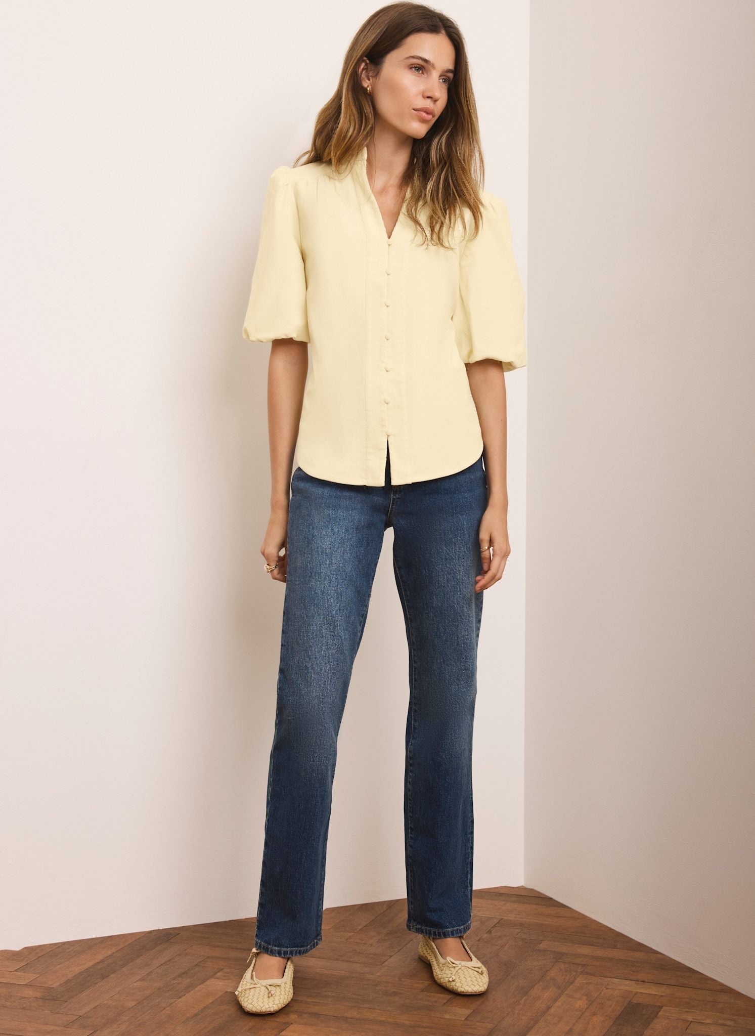 Butter Yellow Corduroy Puff Sleeve Blouse