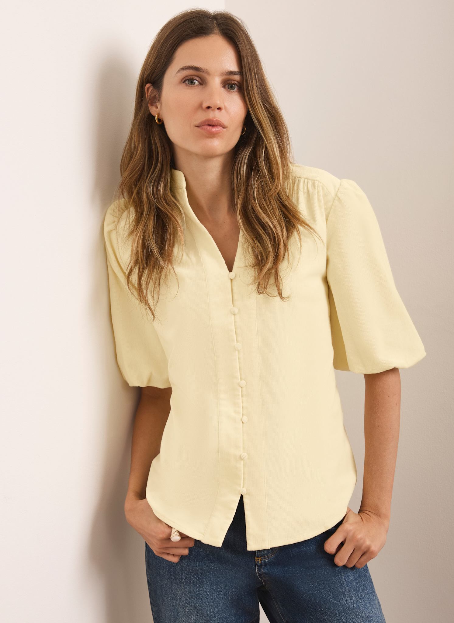 Butter Yellow Corduroy Puff Sleeve Blouse