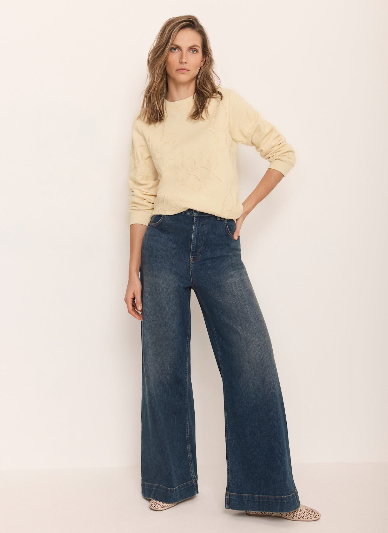 Butter Yellow Embroidered Sweatshirt