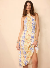 Yellow Cotton Floral Print Midi Dress