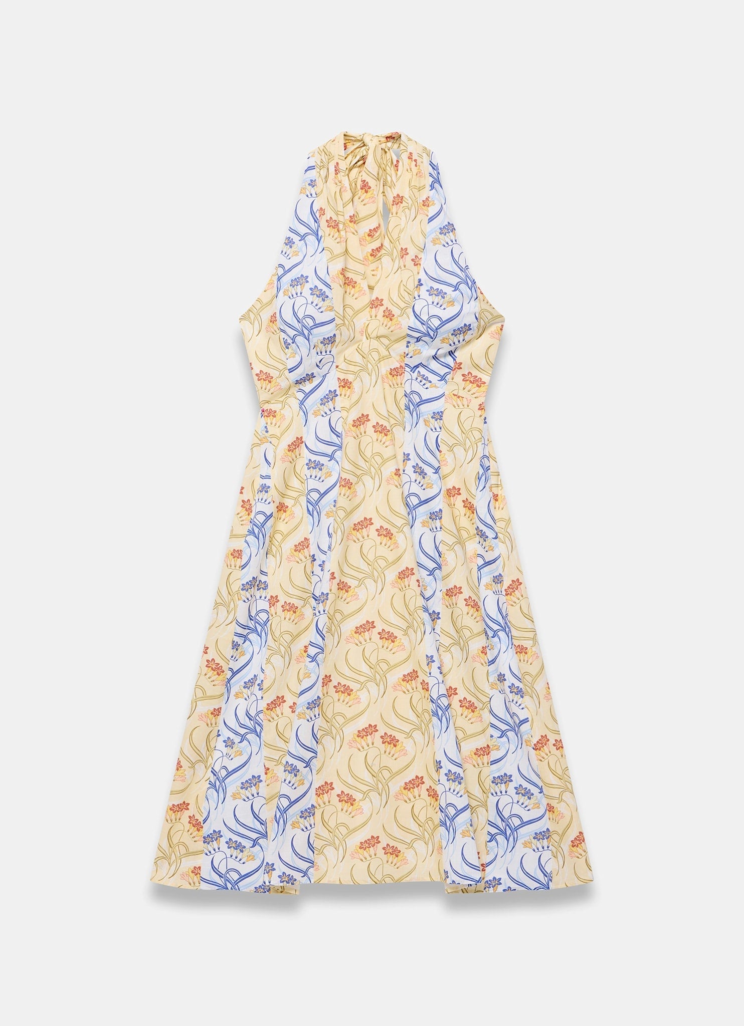 Yellow Cotton Floral Print Midi Dress