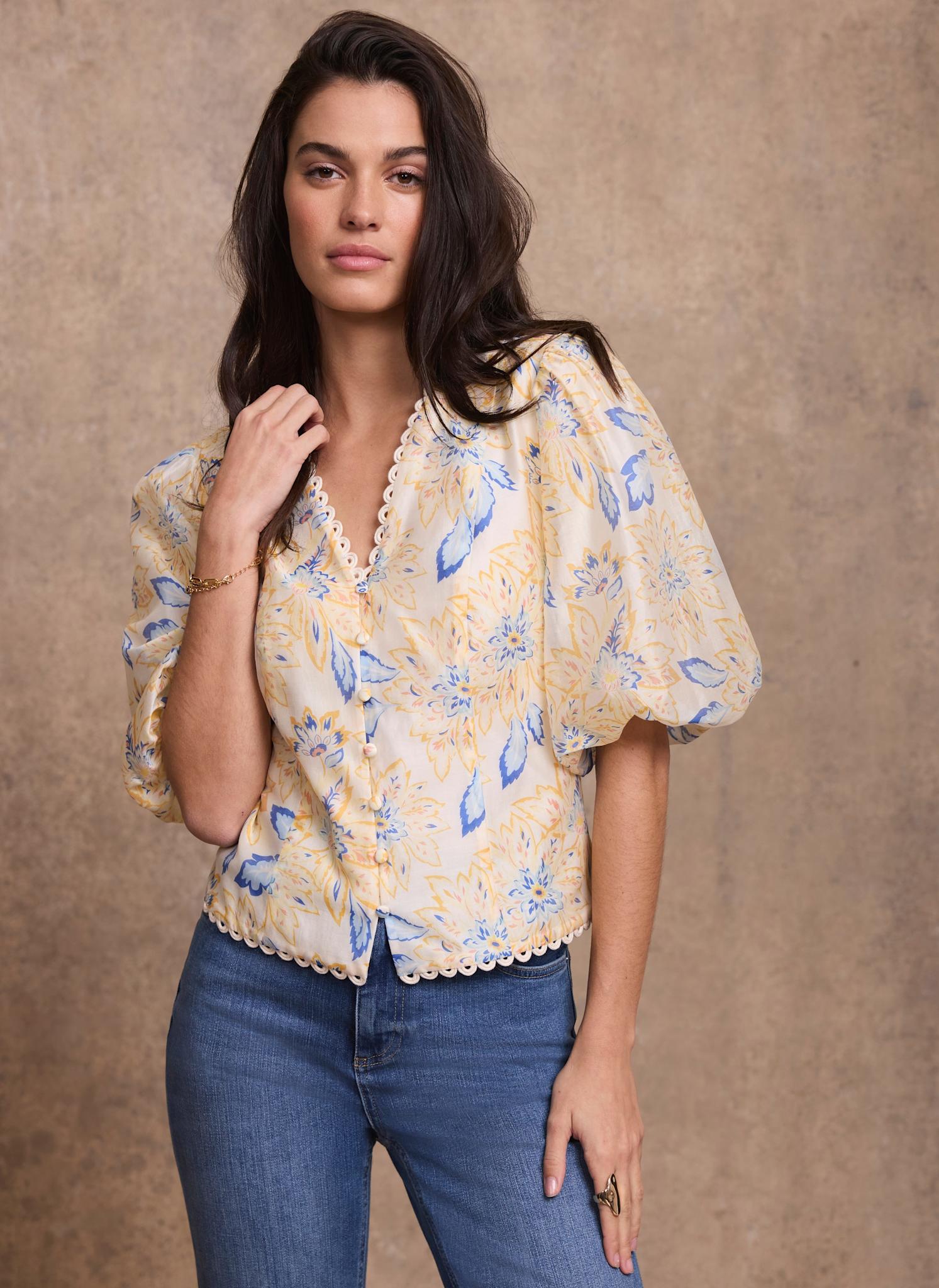 Yellow Floral Puff Sleeve Blouse
