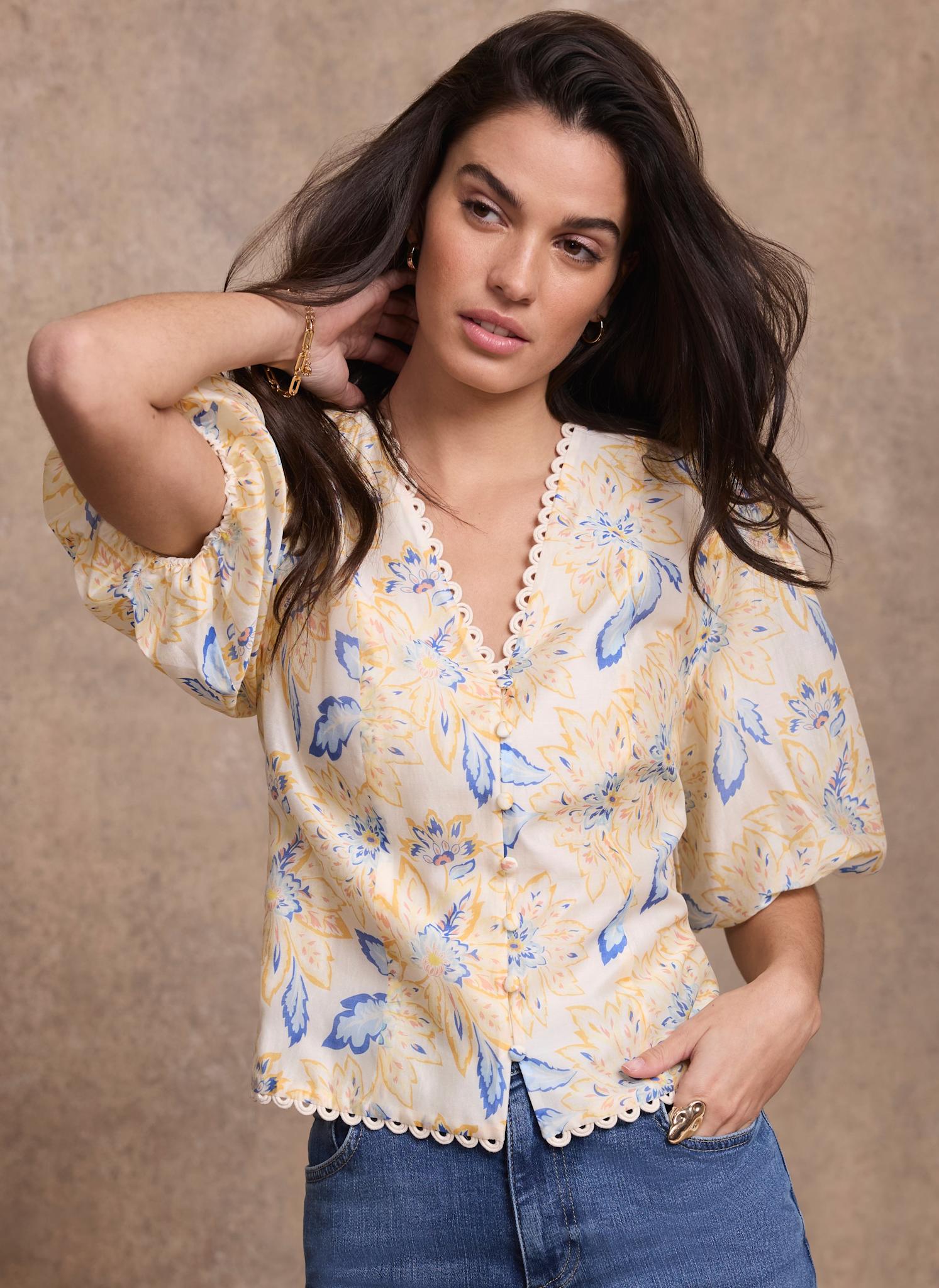 Yellow Floral Puff Sleeve Blouse