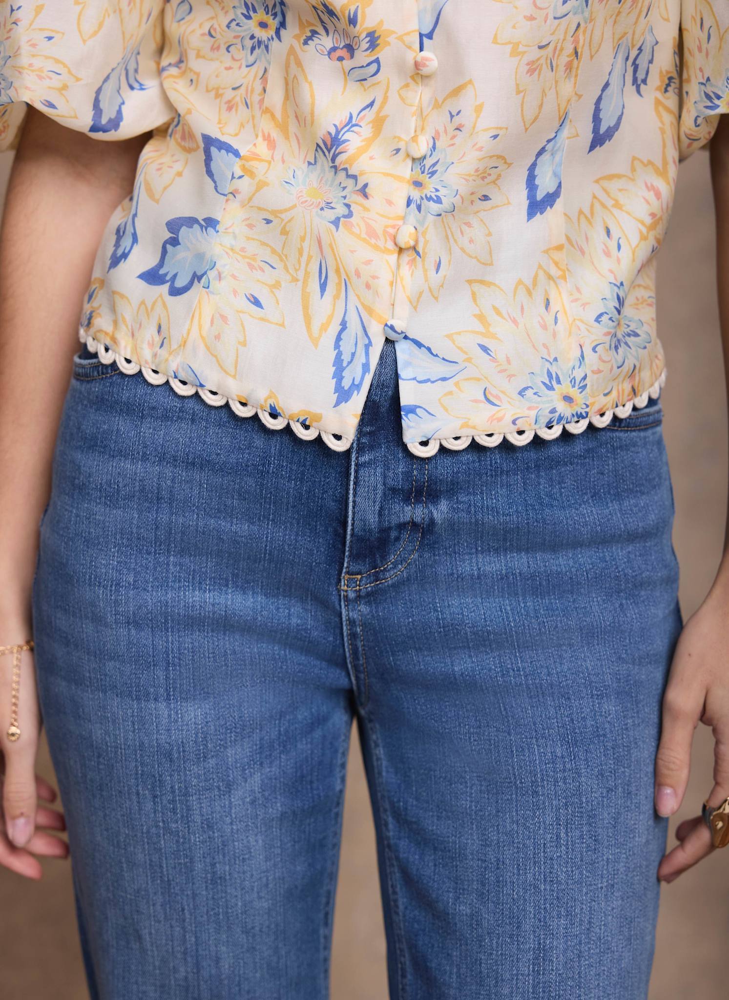 Yellow Floral Puff Sleeve Blouse