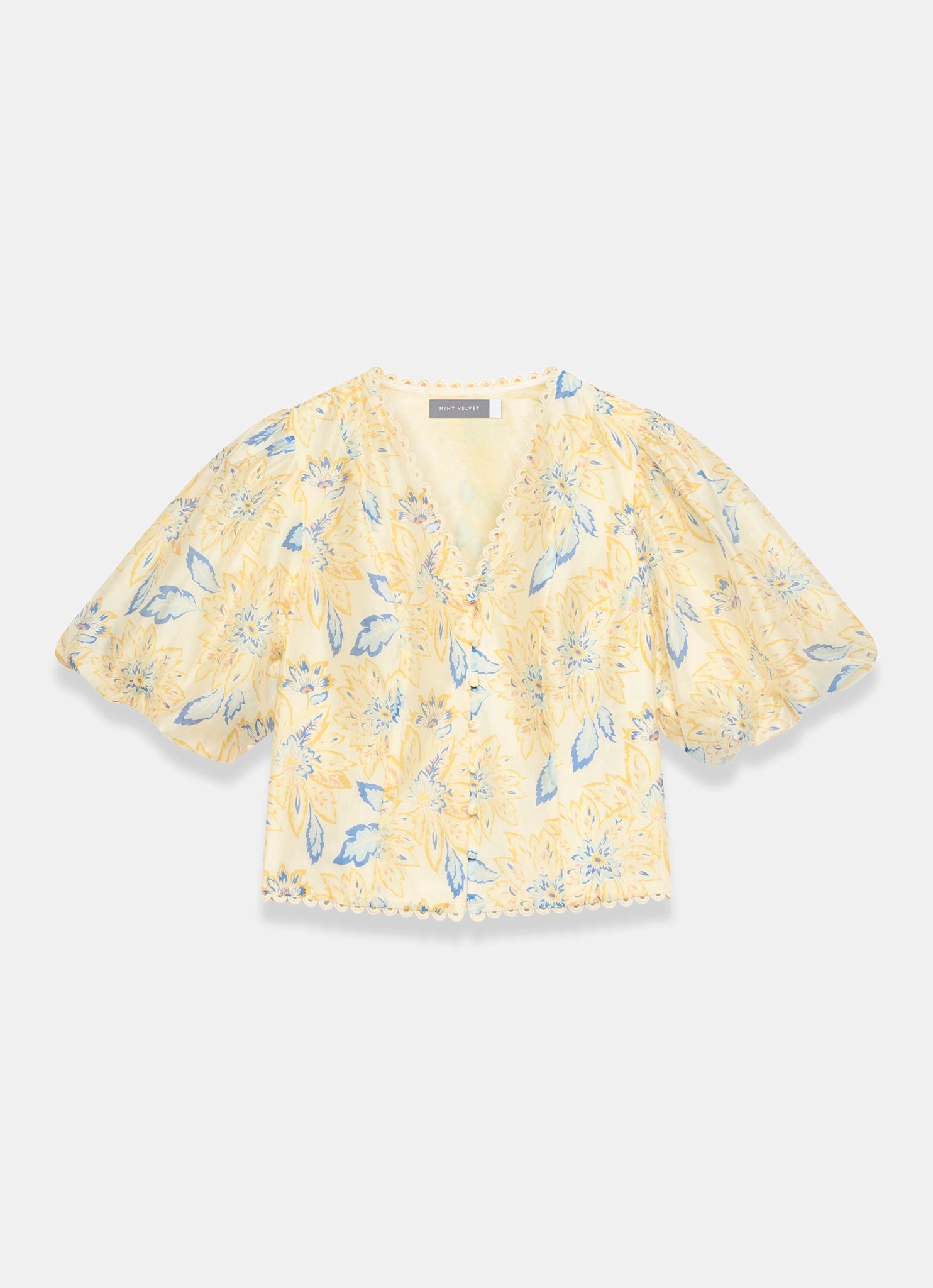 Yellow Floral Puff Sleeve Blouse