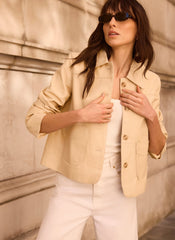 Butter Yellow Leather Scallop Detail Jacket