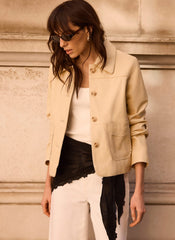 Butter Yellow Leather Scallop Detail Jacket
