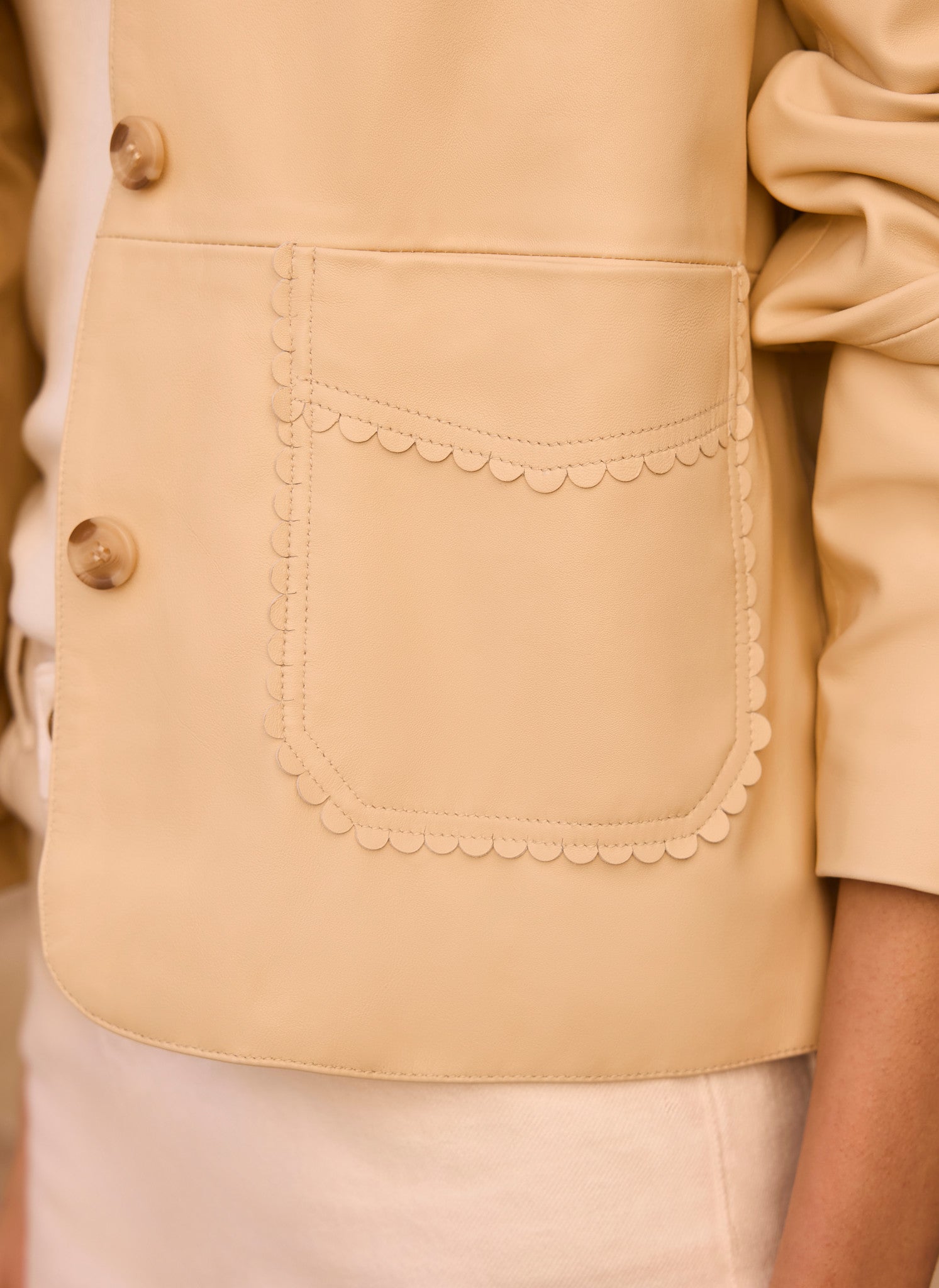 Butter Yellow Leather Scallop Detail Jacket