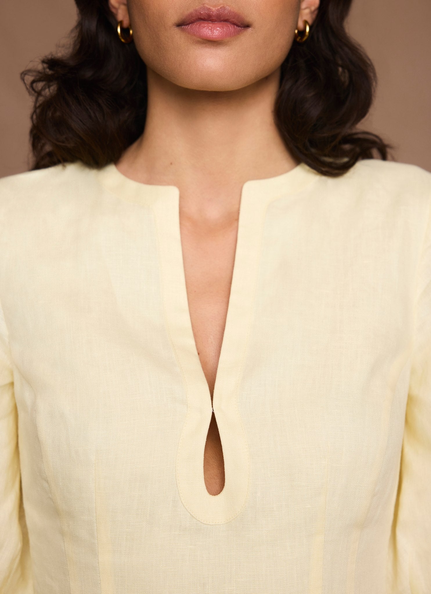 Yellow Linen Puff Sleeve Mini Dress