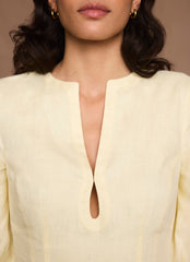 Yellow Linen Puff Sleeve Mini Dress